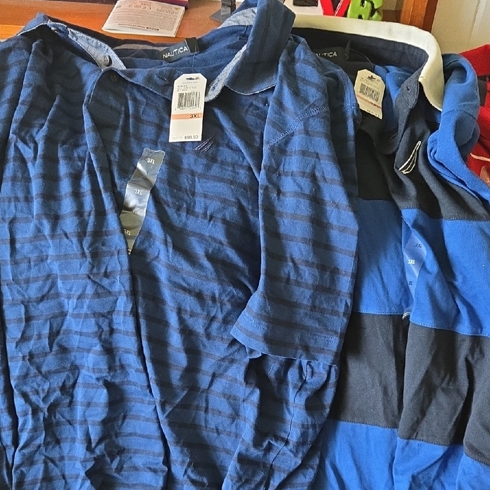 Nautica Men's Blue and Black Striped Shirt Jacket